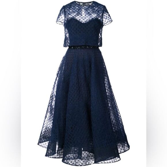 New MARCHESA NOTTE Tulle Layered Navy Blue Dress - Picture 4 of 9